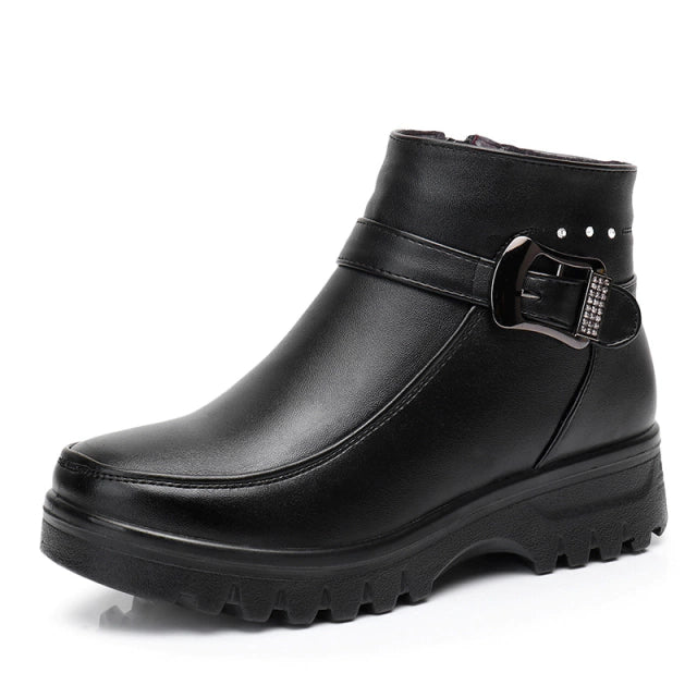 Fur-Lined Ankle Leather Boots