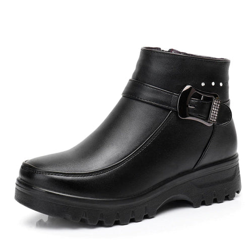 Fur-Lined Ankle Leather Boots