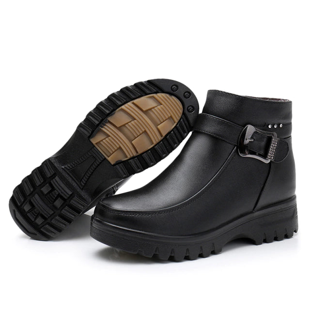 Fur-Lined Ankle Leather Boots