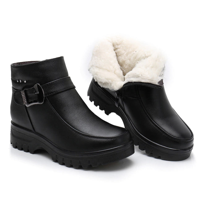 Fur-Lined Ankle Leather Boots