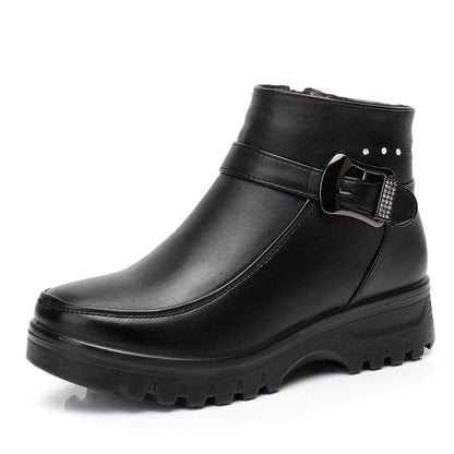 Fur-Lined Ankle Leather Boots