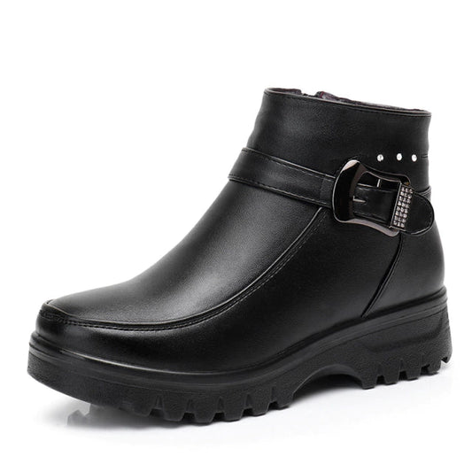 Fur-Lined Ankle Leather Boots