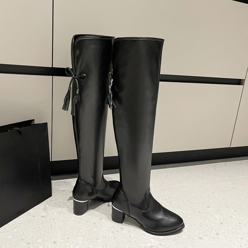 Knee-High Leather Boots - Elegance