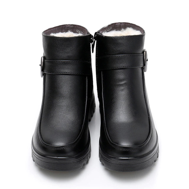 Fur-Lined Ankle Leather Boots